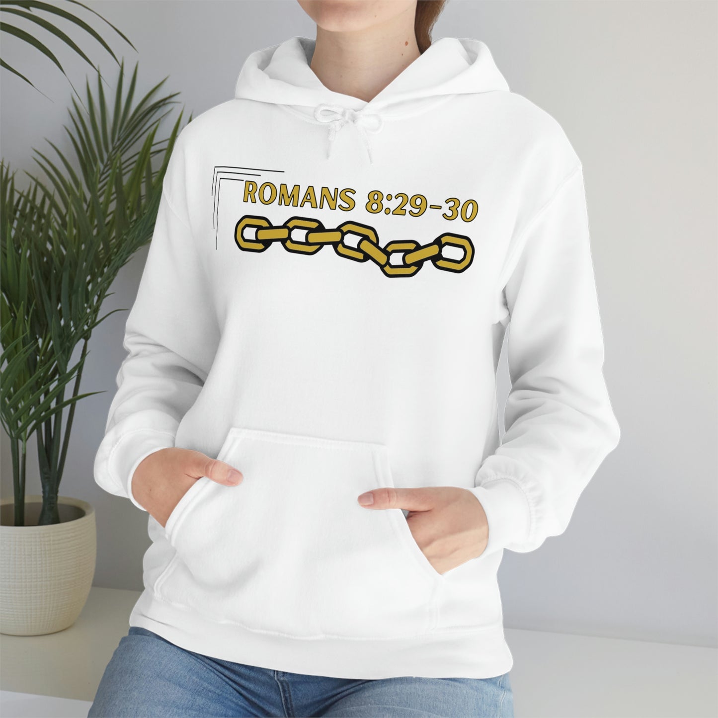 Unisex Golden Chain of Redemption (Romans 8:28-29) [Gold] Heavy Blend™ Hooded Sweatshirt