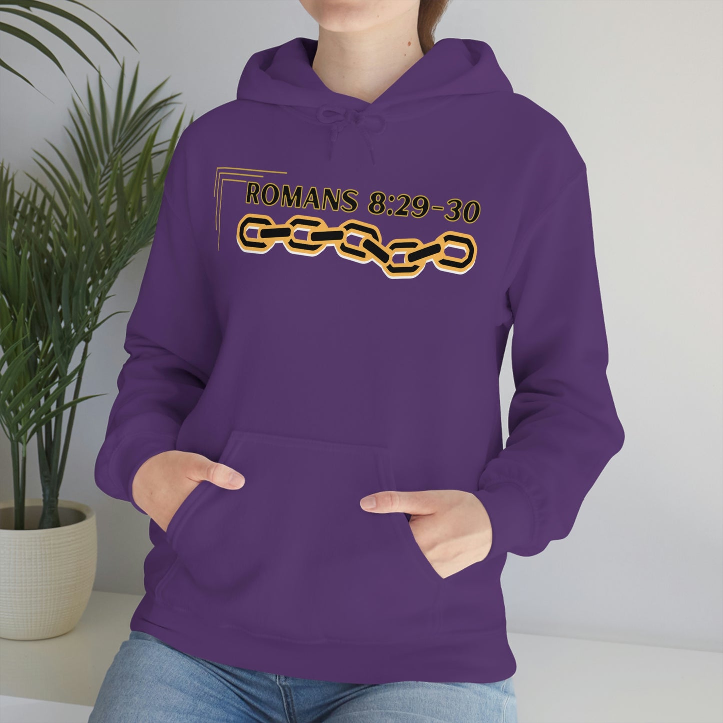 Unisex Golden Chain of Redemption (Romans 8:28-29) [Black] Heavy Blend™ Hooded Sweatshirt