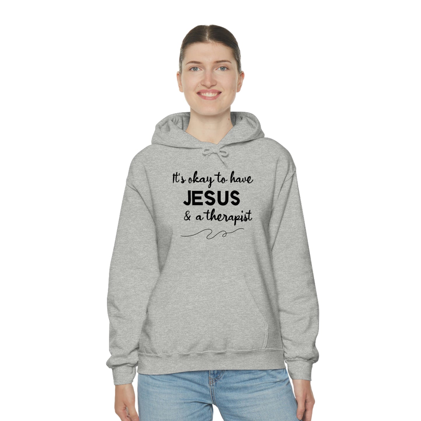 Women's Jesus & A Therapist (Black Text) Heavy Blend™ Hooded Sweatshirt