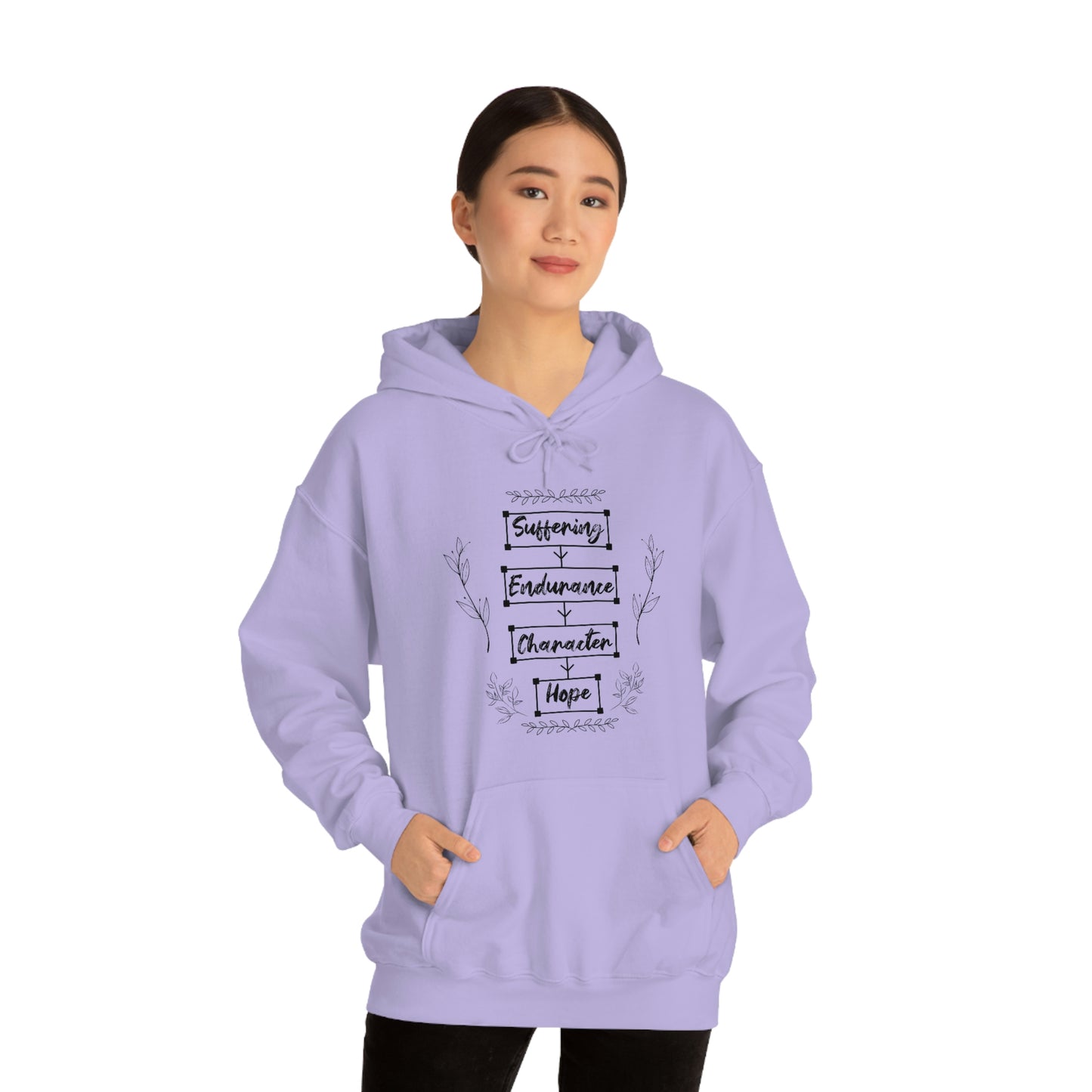 Women's Suffering Produces Hope (Romans 5:4) [Black Text] Heavy Blend™ Hooded Sweatshirt