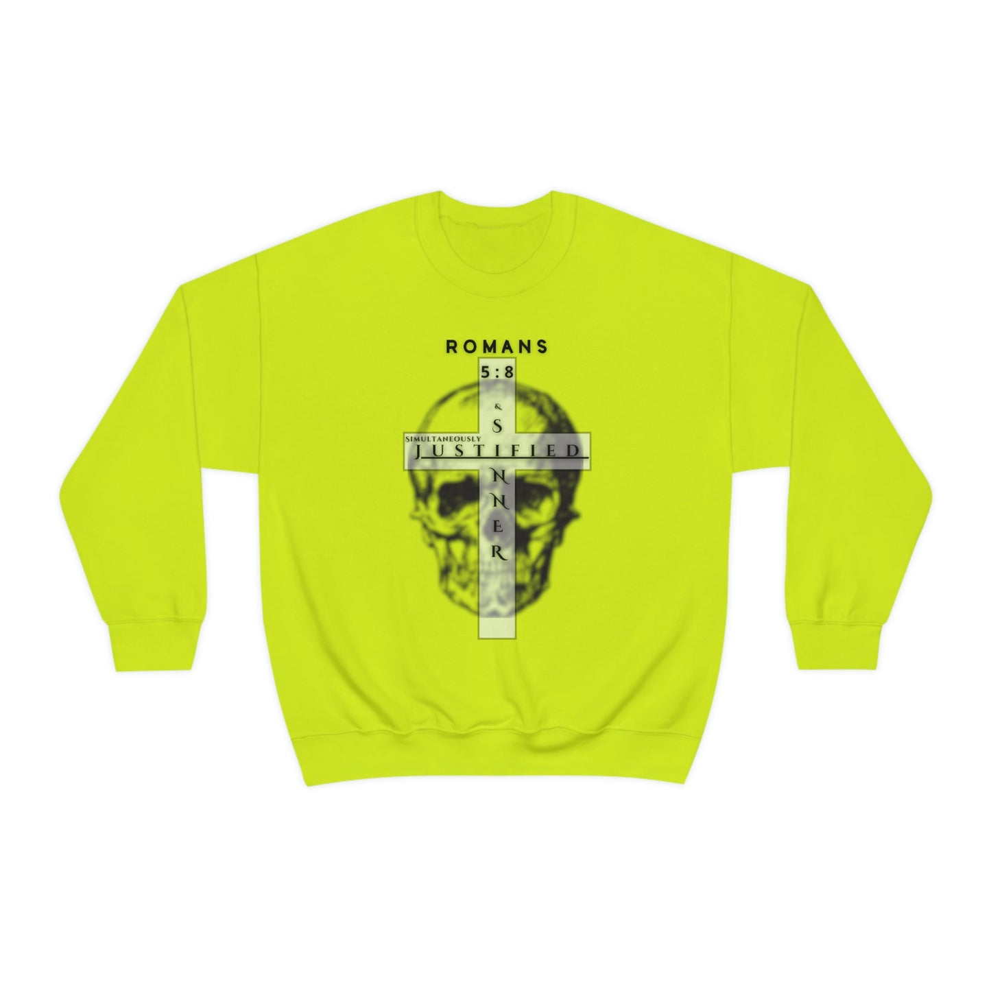 Men's Justified & Sinner (Romans 5:8) [Black Art] Heavy Blend™ Crewneck Sweatshirt