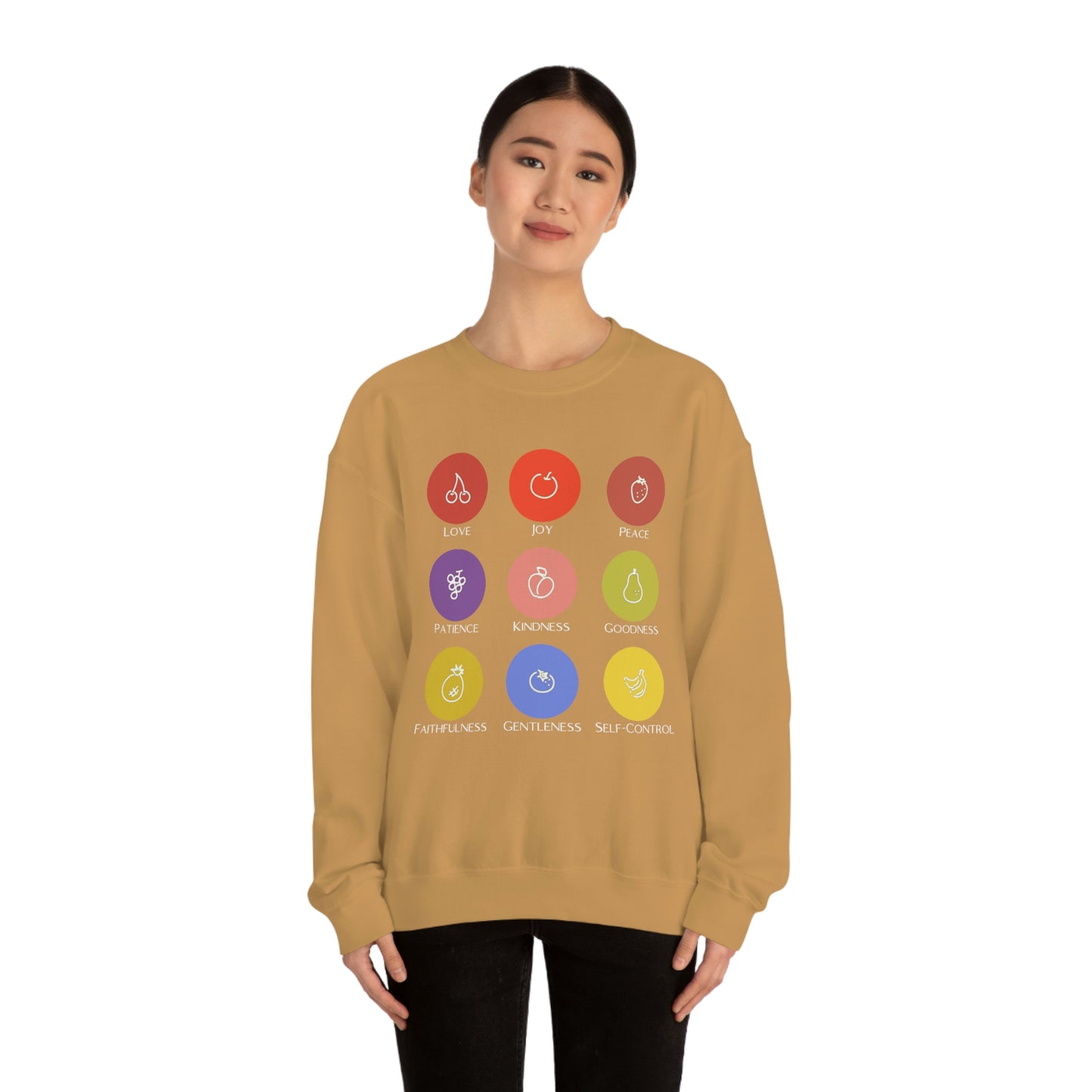 Unisex Fruits of the Spirit (White Text) Heavy Blend™ Crewneck Sweatshirt