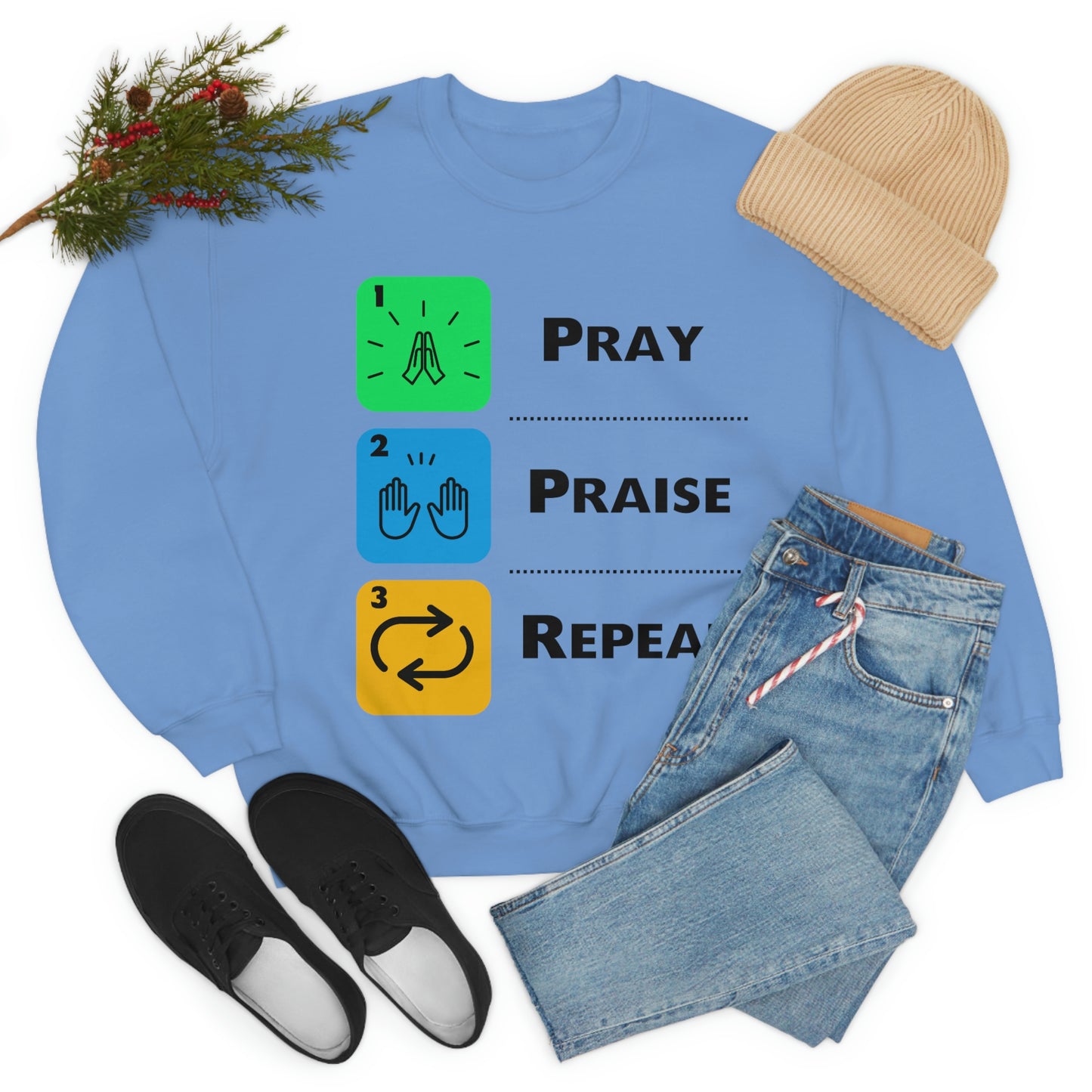 Unisex Pray, Praise, Repeat Heavy Blend™ Crewneck Sweatshirt (Palette 2)