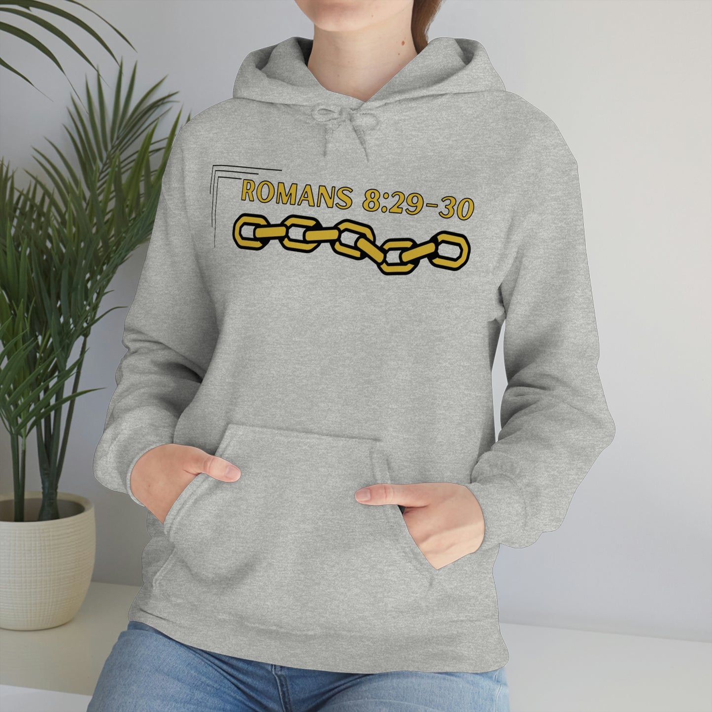 Unisex Golden Chain of Redemption (Romans 8:28-29) [Gold] Heavy Blend™ Hooded Sweatshirt