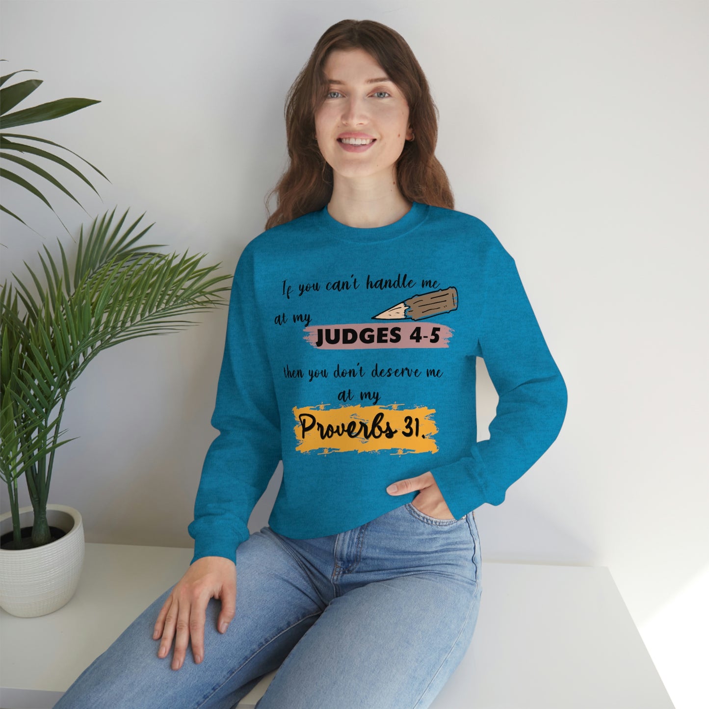 Women's Judges 4-5/Proverbs 31 (Black Text) Heavy Blend™ Crewneck Sweatshirt