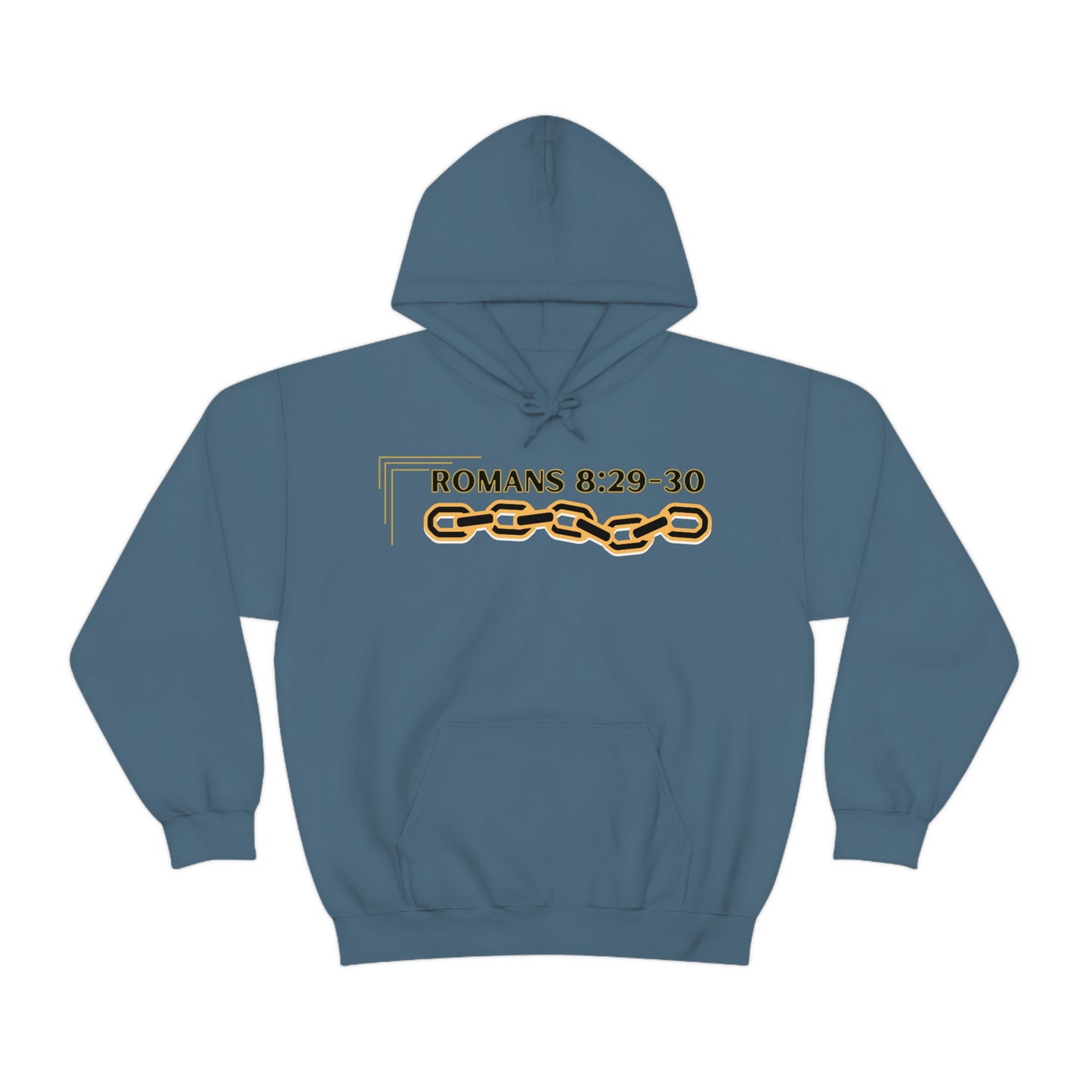 Unisex Golden Chain of Redemption (Romans 8:28-29) [Black] Heavy Blend™ Hooded Sweatshirt