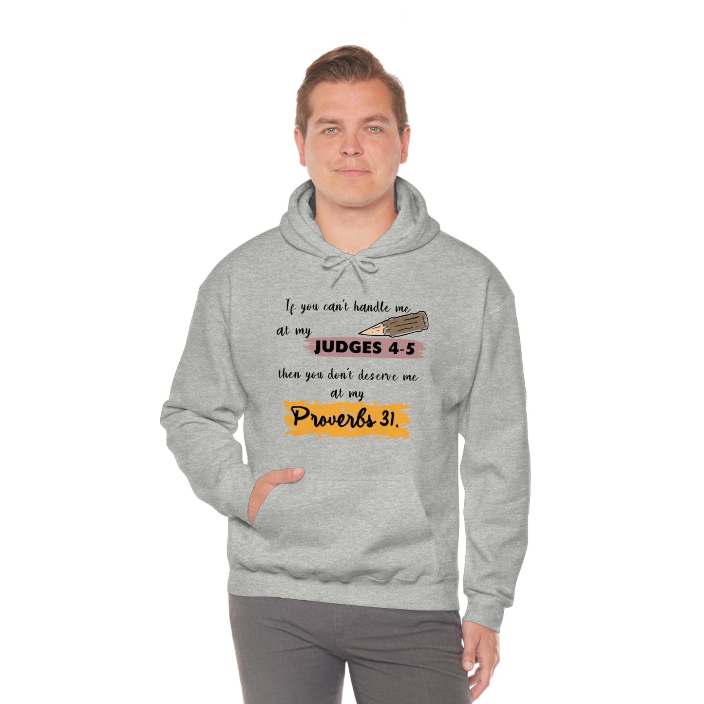 Women's Judges 4-5/Proverbs 31 (Black Text)  Heavy Blend™ Hooded Sweatshirt