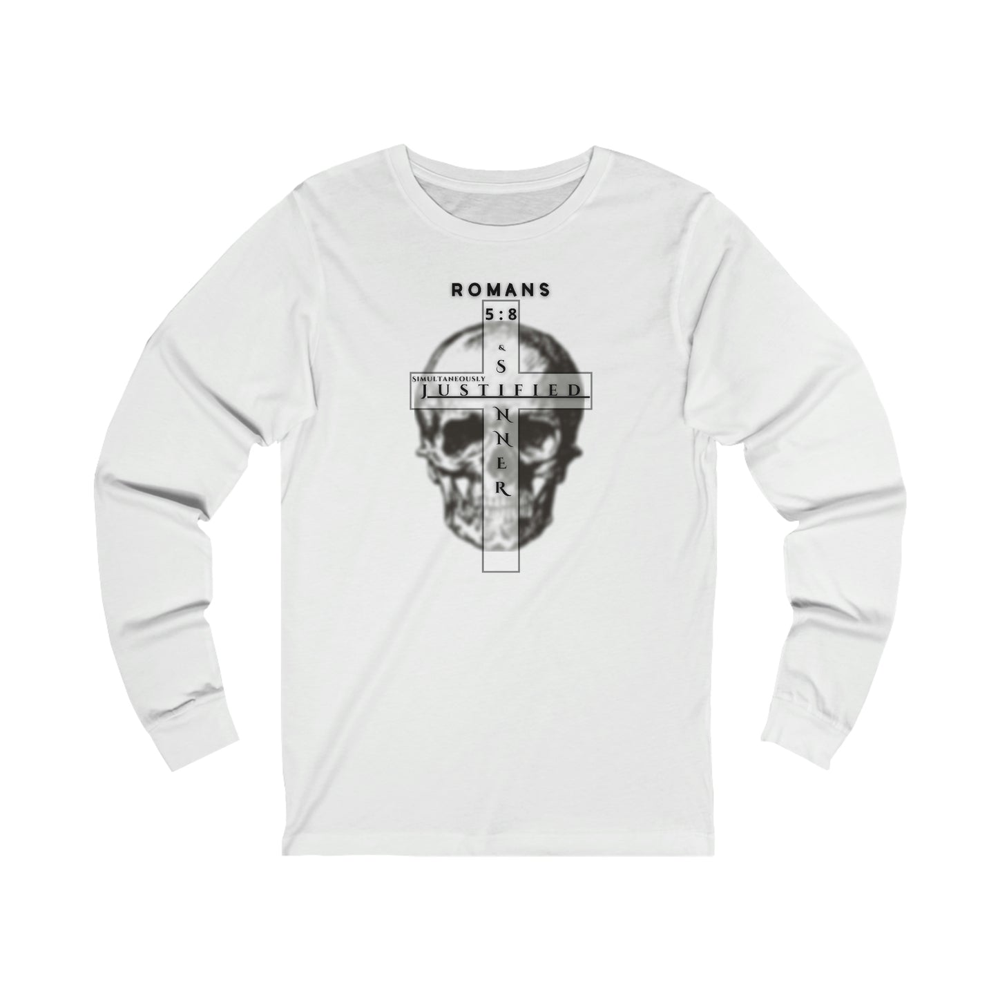 Men's Justified & Sinner (Romans 5:8) [Black Art] Long Sleeve T-Shirt