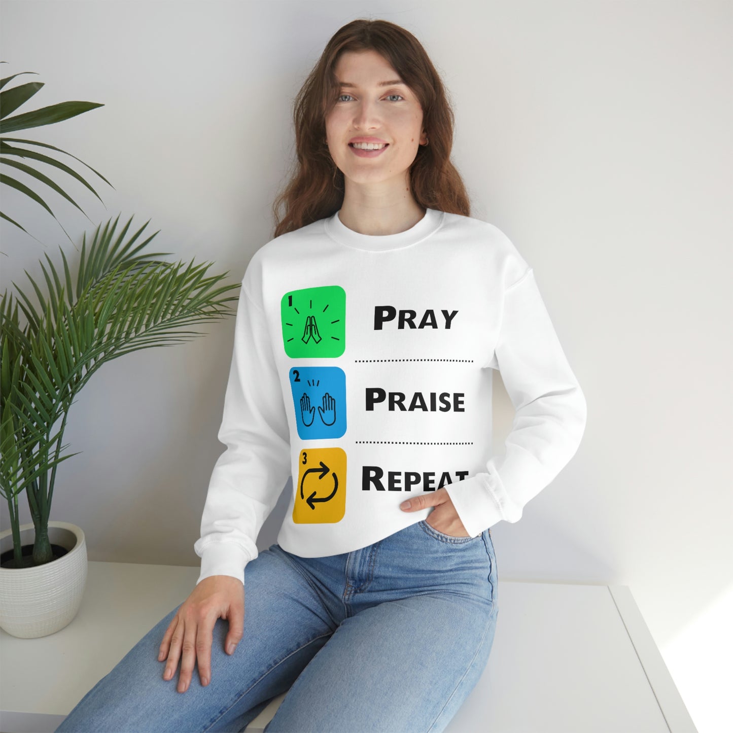 Unisex Pray, Praise, Repeat Heavy Blend™ Crewneck Sweatshirt (Palette 2)