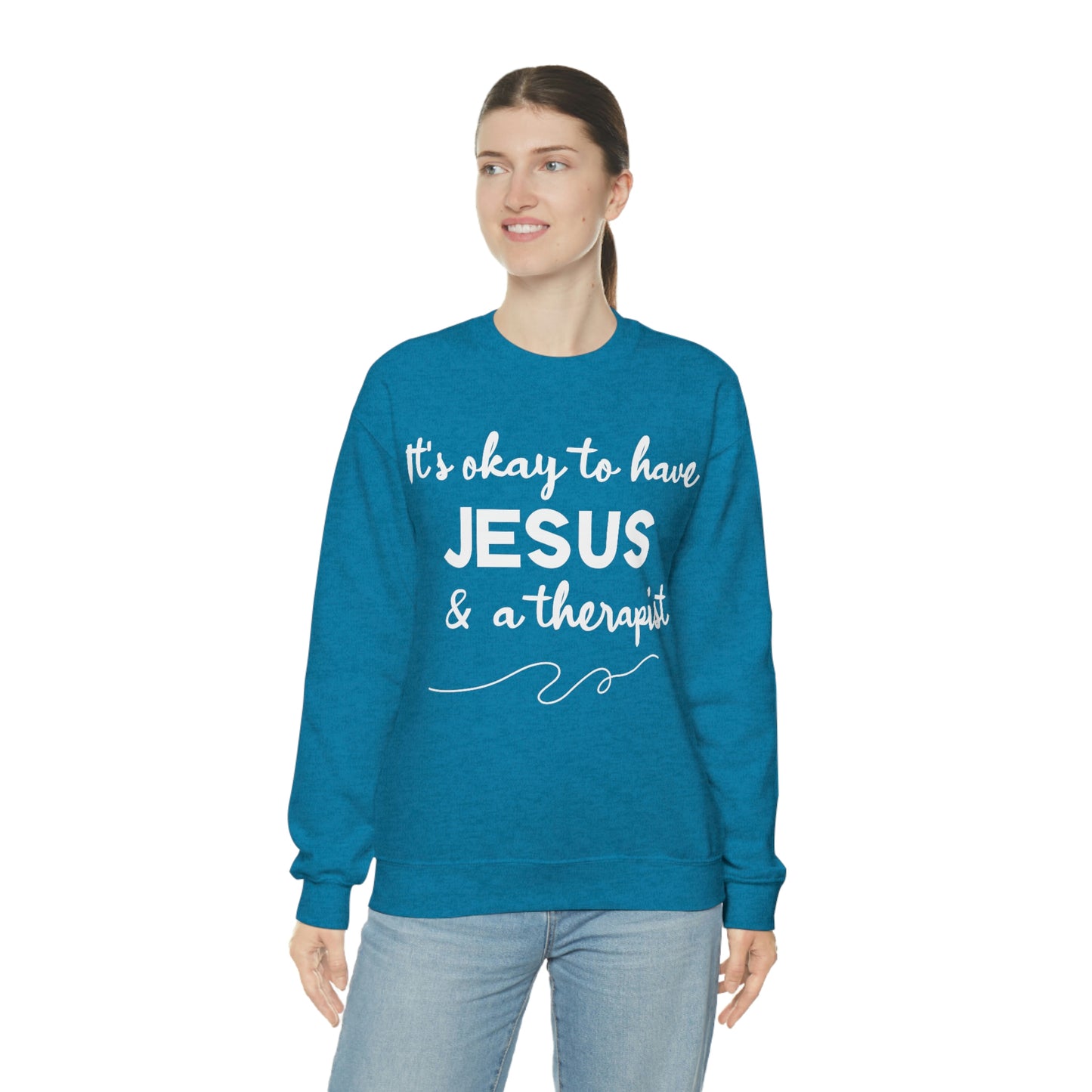 Women's Jesus & A Therapist (White Text) Heavy Blend™ Crewneck Sweatshirt