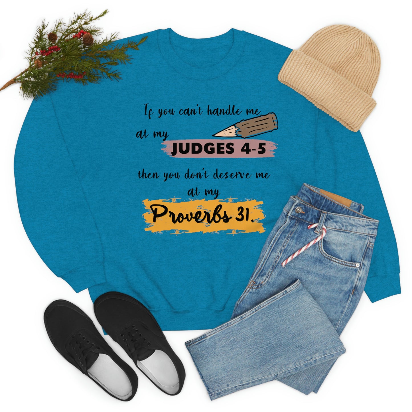 Women's Judges 4-5/Proverbs 31 (Black Text) Heavy Blend™ Crewneck Sweatshirt