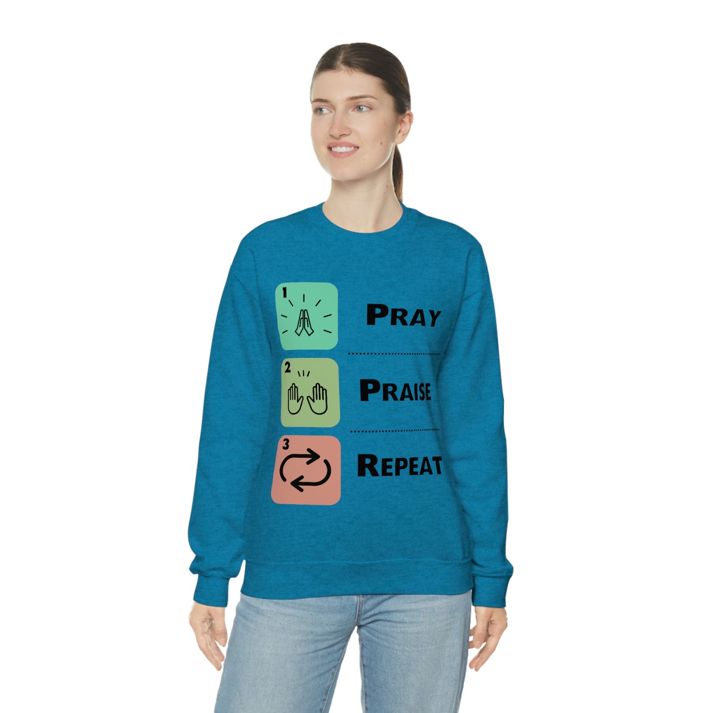 Unisex Pray, Praise, Repeat Heavy Blend™ Crewneck Sweatshirt (Palette 1)