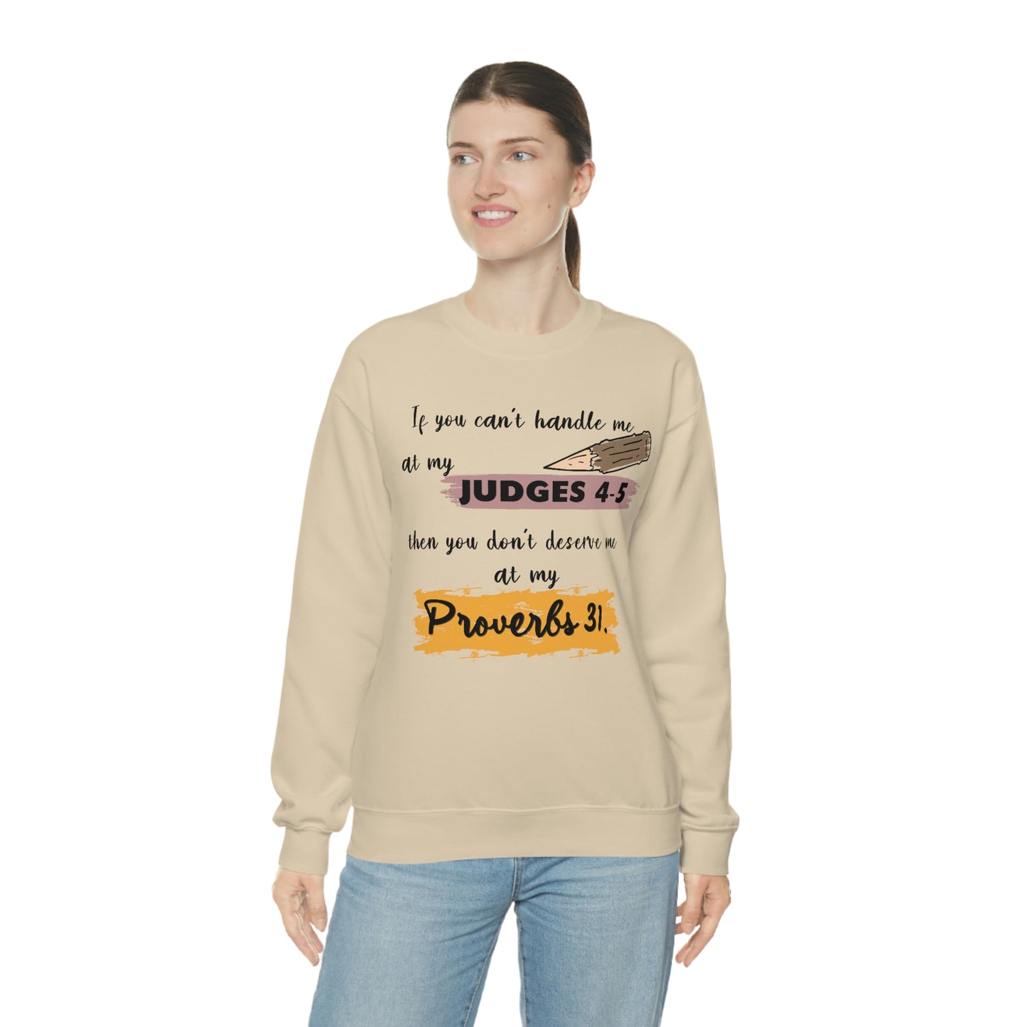 Women's Judges 4-5/Proverbs 31 (Black Text) Heavy Blend™ Crewneck Sweatshirt