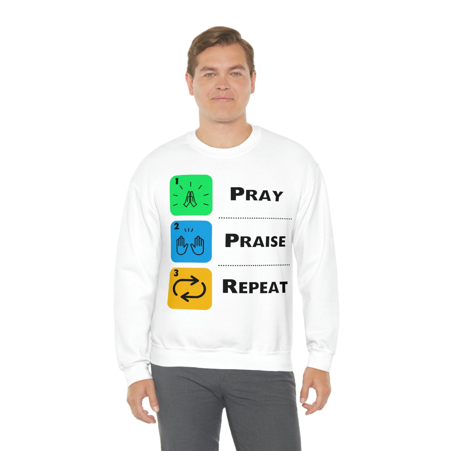 Unisex Pray, Praise, Repeat Heavy Blend™ Crewneck Sweatshirt (Palette 2)