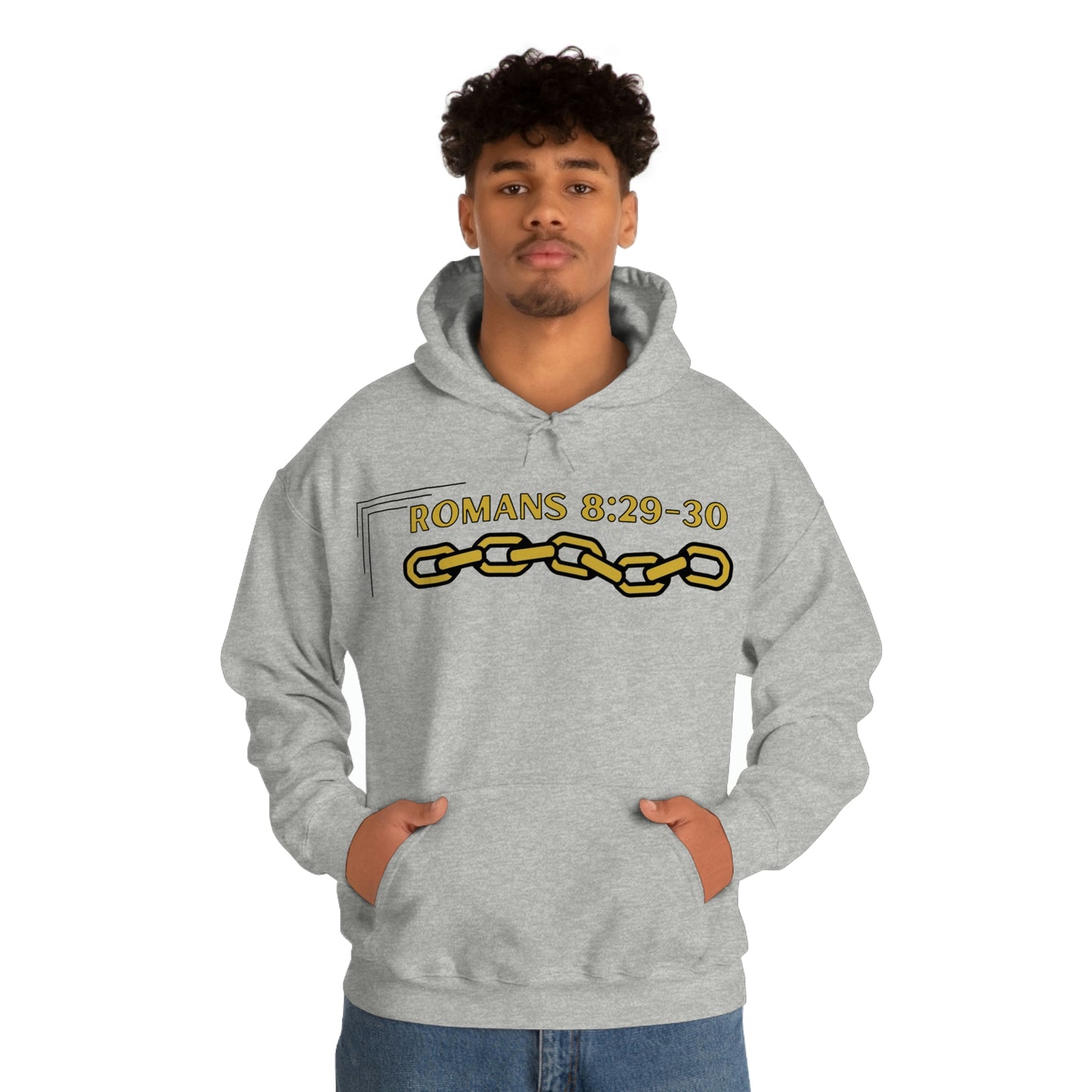 Unisex Golden Chain of Redemption (Romans 8:28-29) [Gold] Heavy Blend™ Hooded Sweatshirt