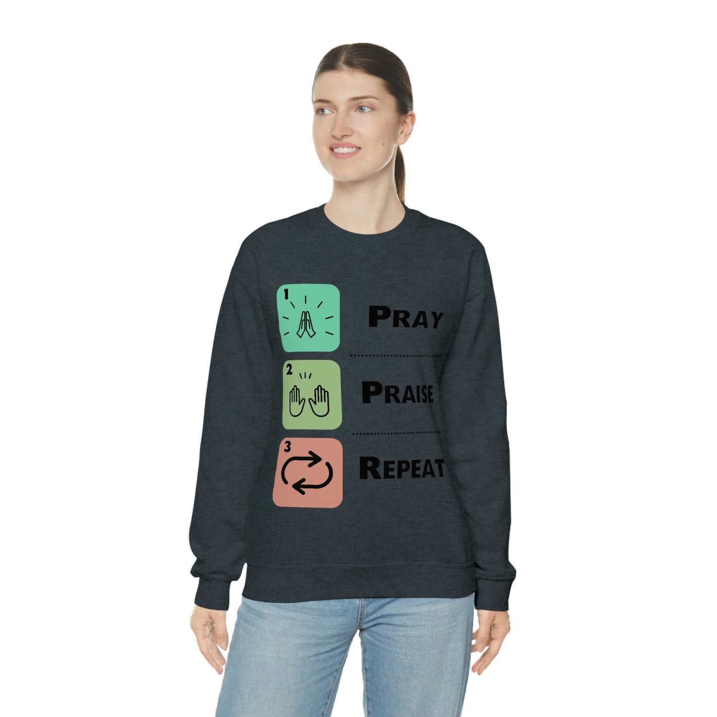 Unisex Pray, Praise, Repeat Heavy Blend™ Crewneck Sweatshirt (Palette 1)