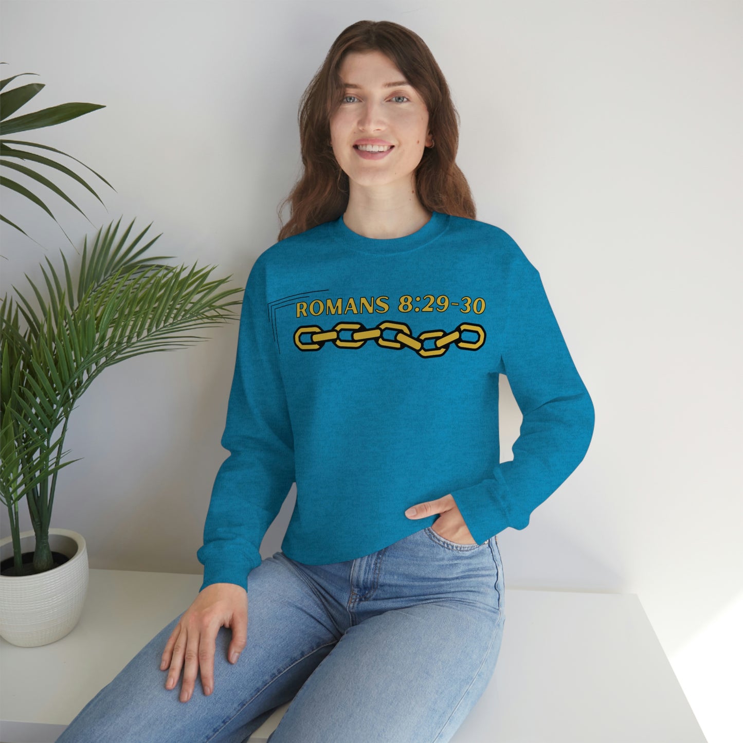 Unisex Golden Chain of Redemption (Romans 8:28-29) [Gold] Heavy Blend™ Crewneck Sweatshirt